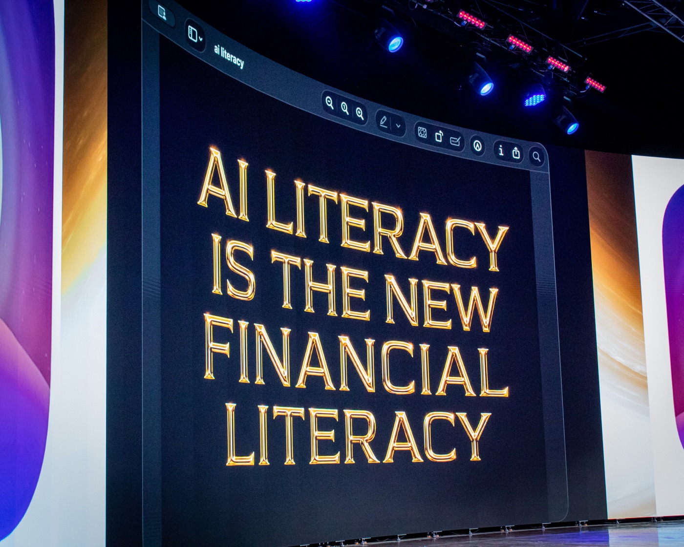 An AI literacy lesson projected above a live Project High-Lvl audience
